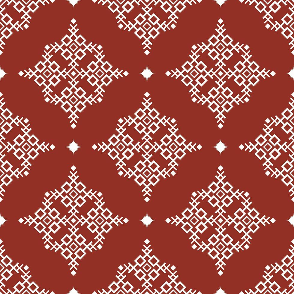 White native aztec small geometric shape seamless pattern on red color background. Use for fabric, textile, interior decoration elements, upholstery, wrapping. vector