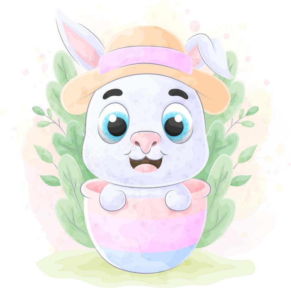 Cute doodle a rabbit  with watercolor illustration vector