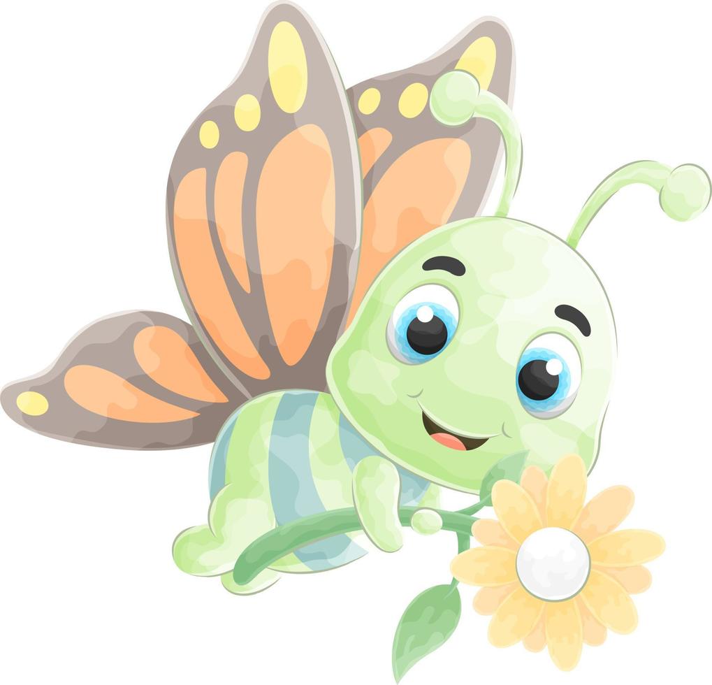 Cute doodle a butterfly with watercolor illustration vector