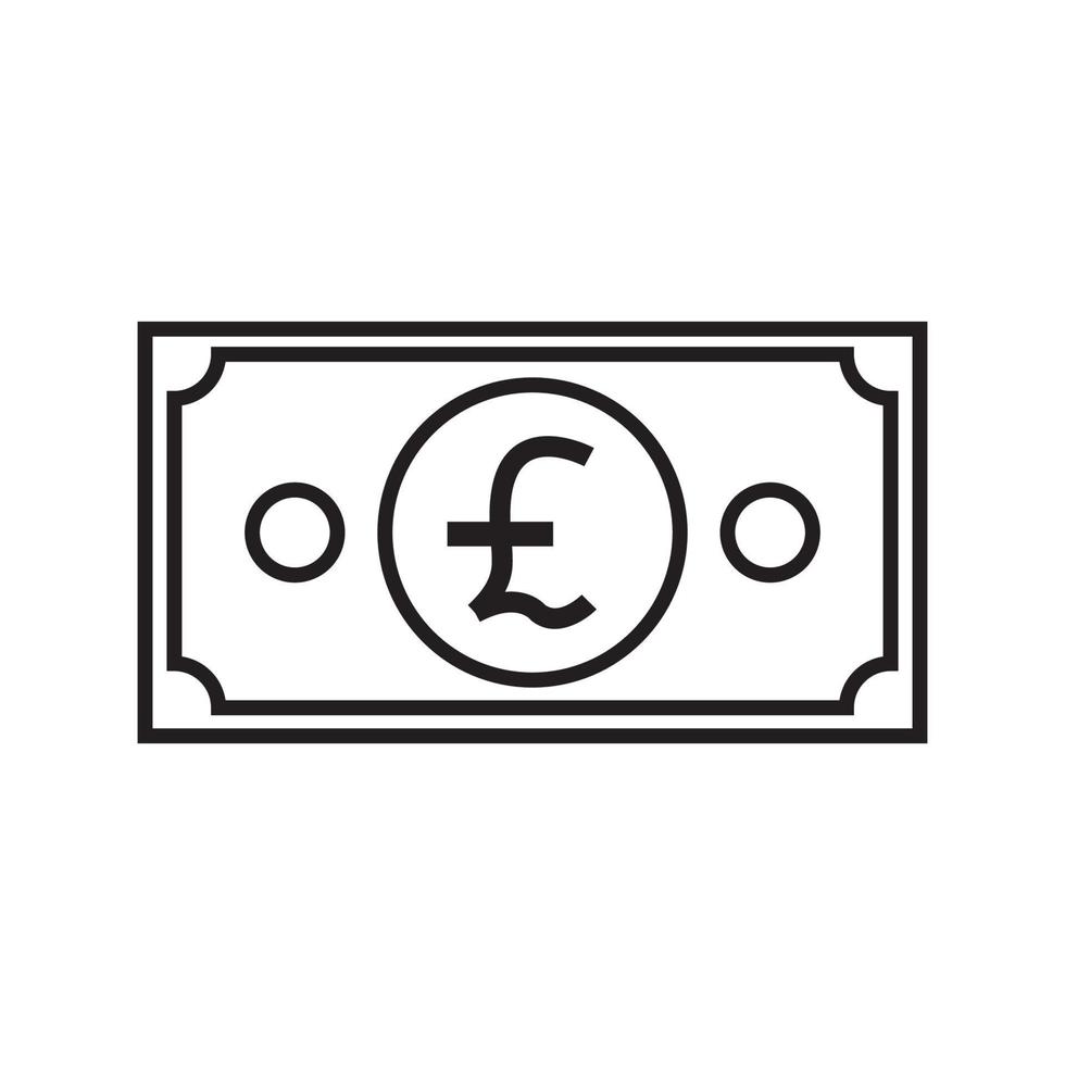 Pound sterling currency symbol banknote outline icon. vector