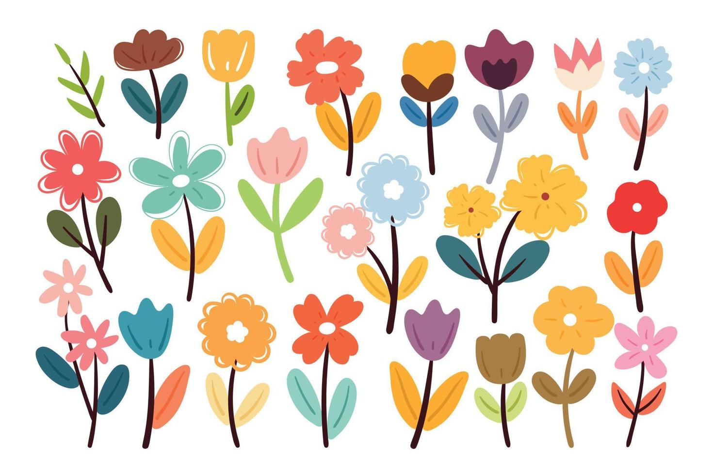 hand drawing cartoon flower sticker set vector