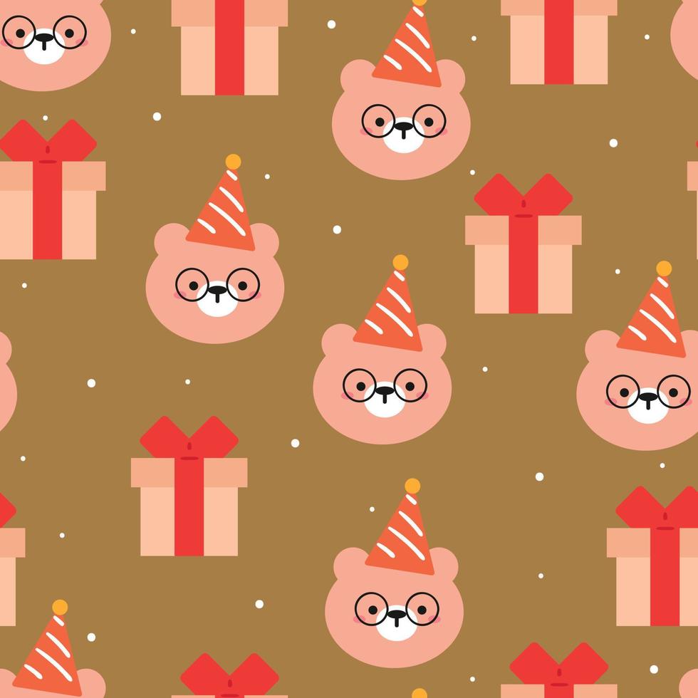 seamless pattern cartoon birthday bear vector