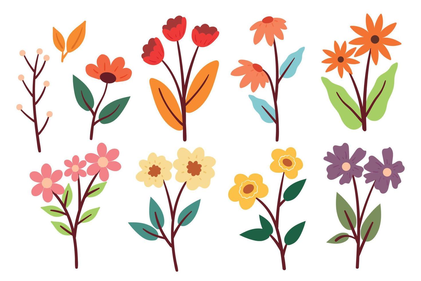 hand drawing cartoon flower sticker set vector