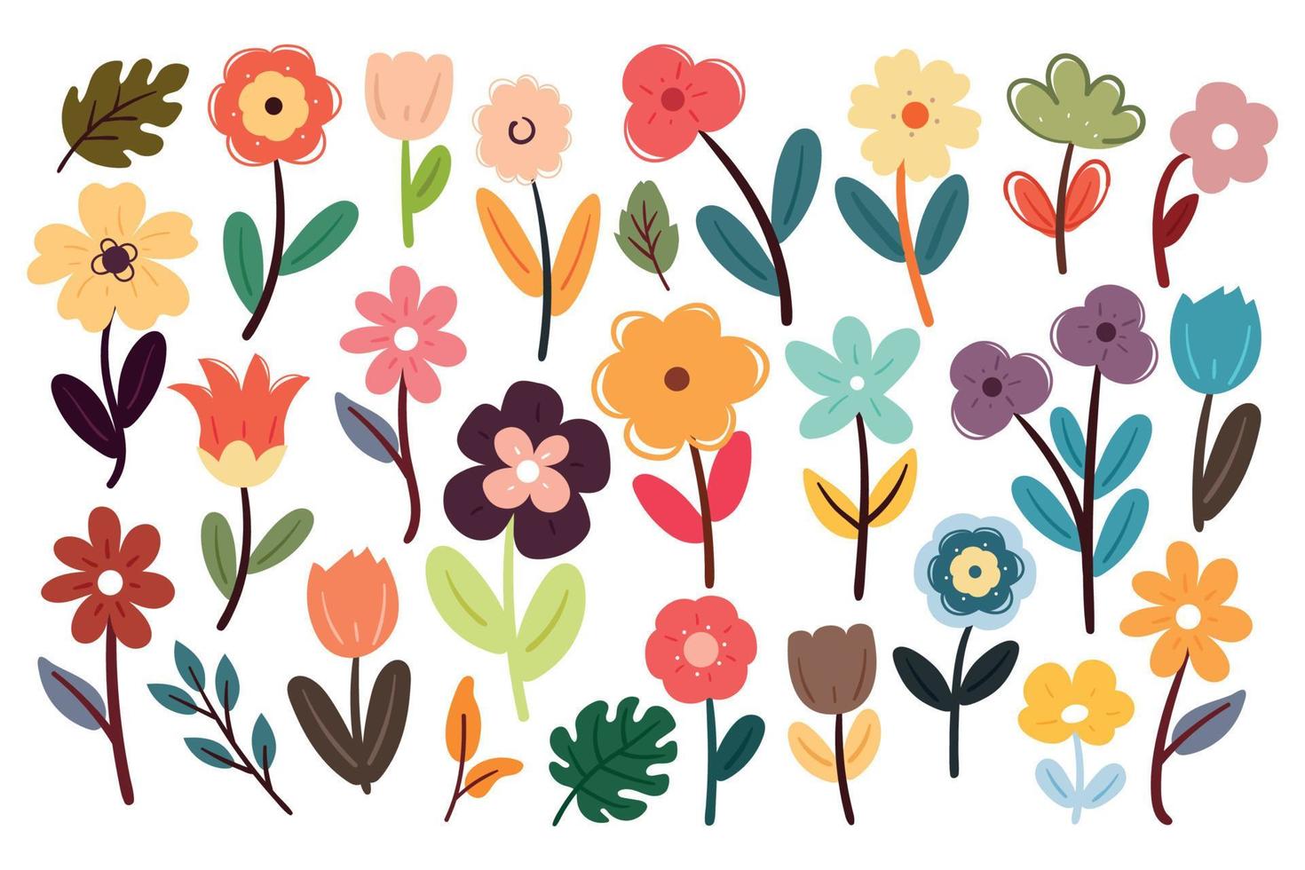 conjunto de pegatinas de flores de dibujos animados de dibujo a mano vector