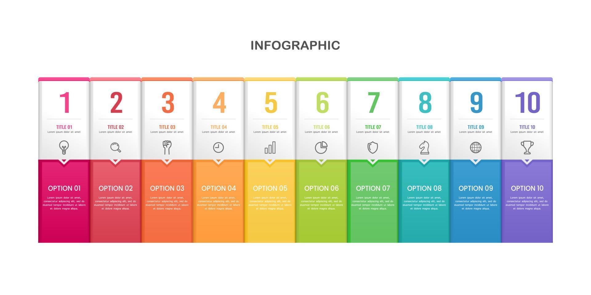 Number infographic 10 options rainbow gradient with icon vector