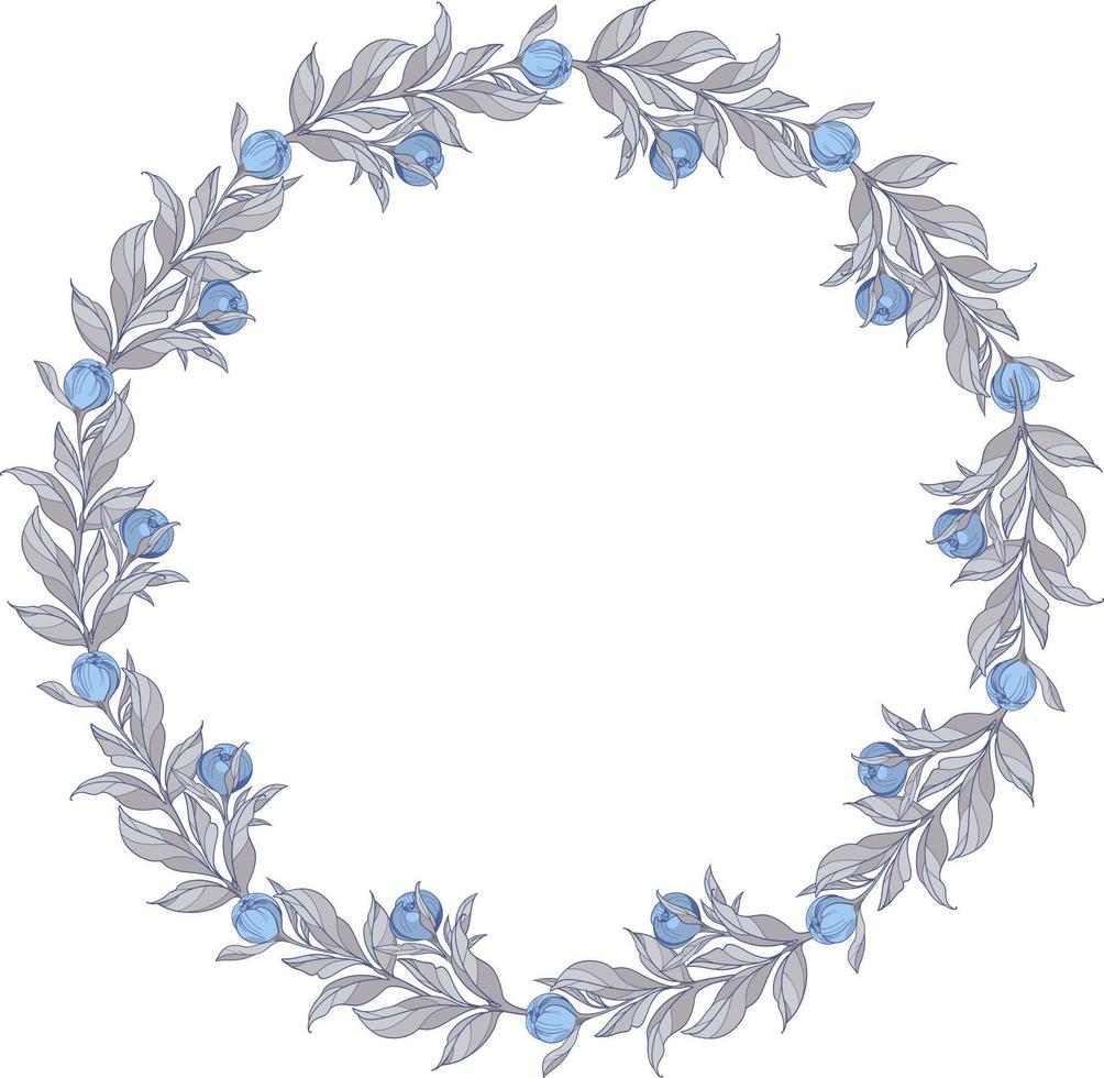 marco redondo con flores de peonías azules, ilustración vectorial dibujada a mano vector