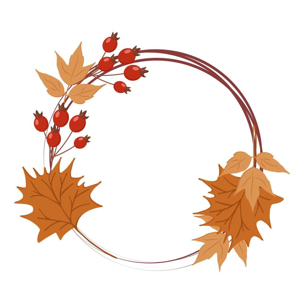 round frame made of maple leaves and rosehip berries vector