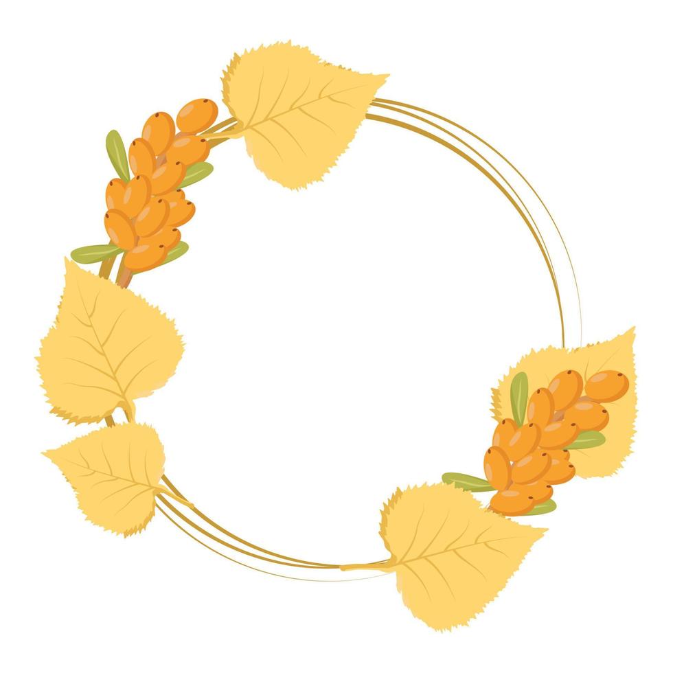 frame made of birch leaves and sea buckthorn branches vector