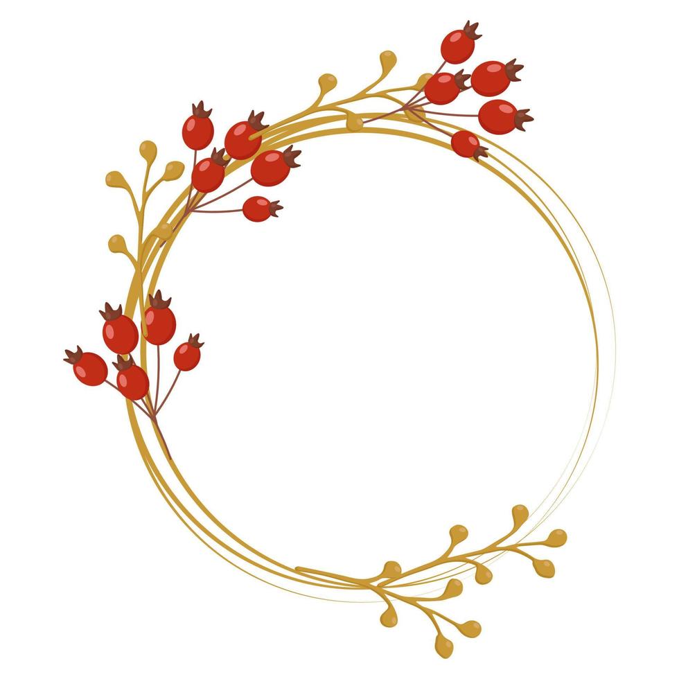 round frame of red rosehip berries and twigs vector