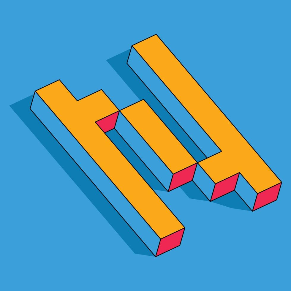 Letter N Isometric colorful cubes 3d design vector