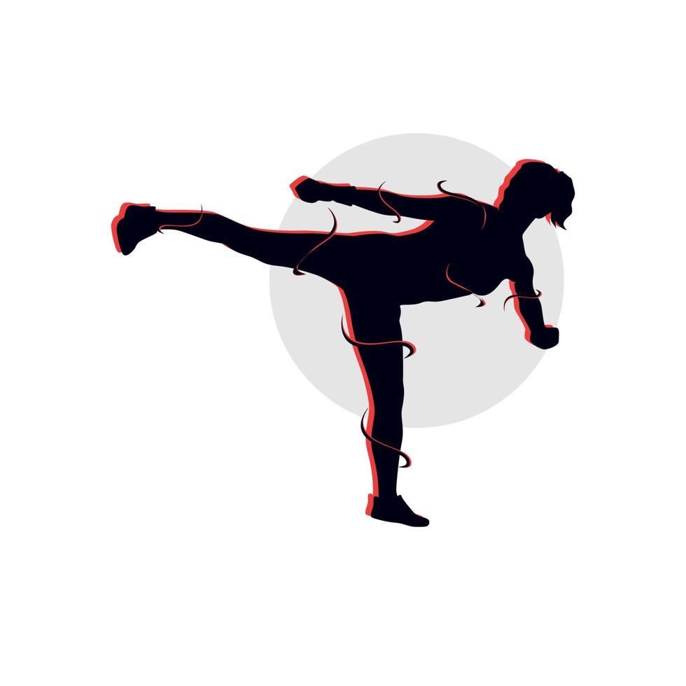 Boxing girl silhouette in fighting logo design vector