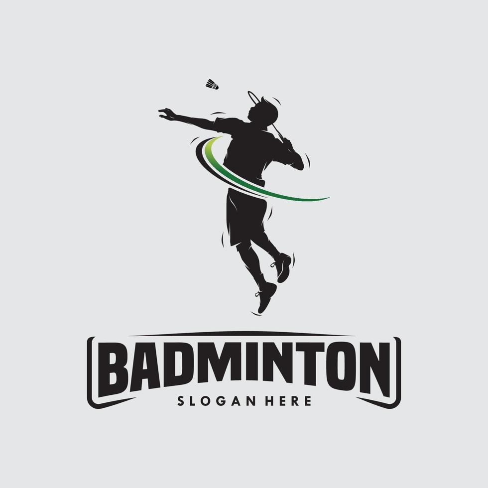 diseño de logotipo de silueta de bádminton de salto aplastante vector