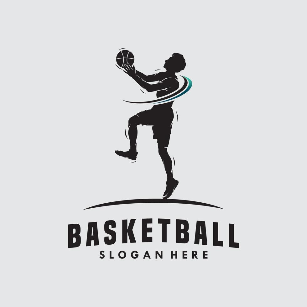 basketball slam dunk flame silhouette logo design vector