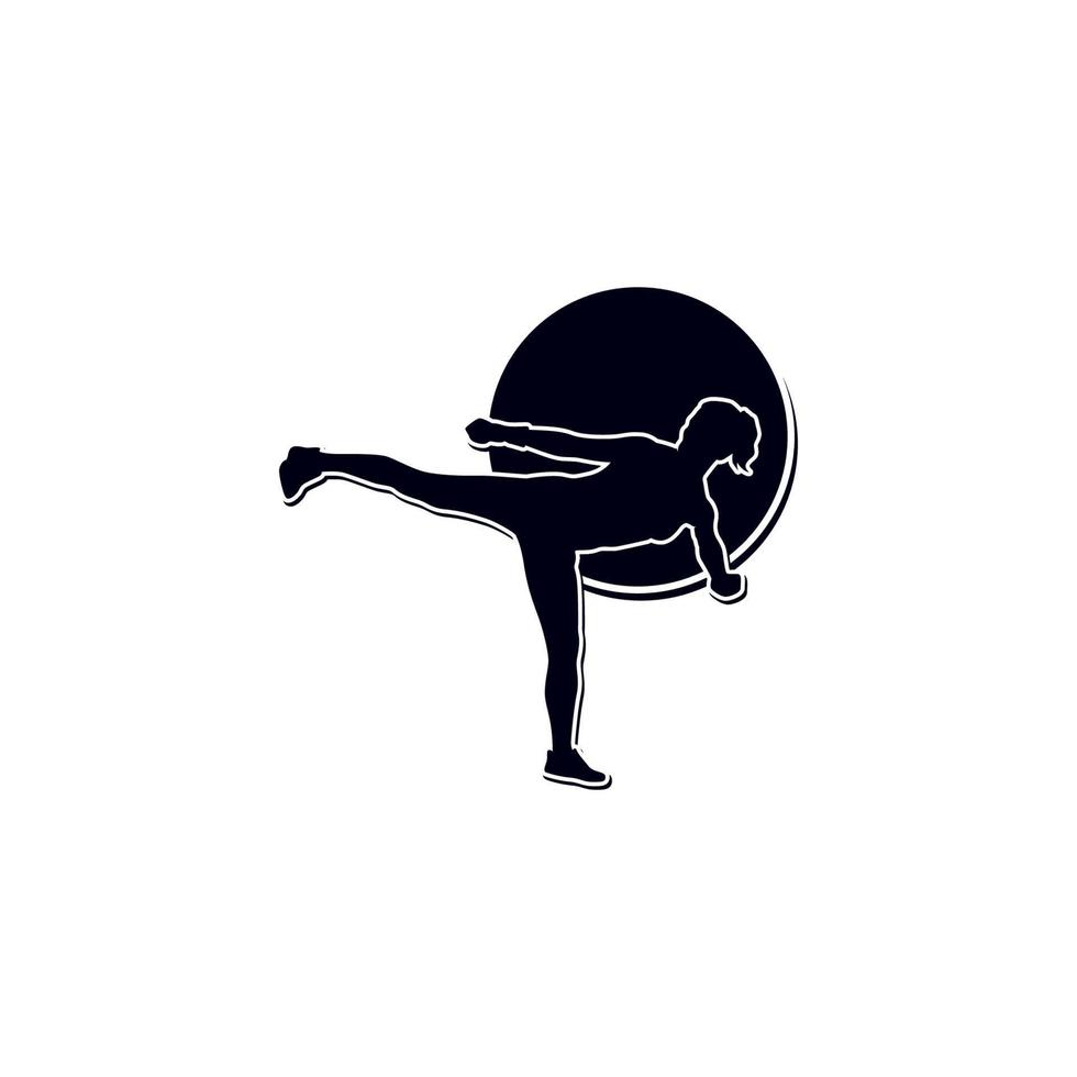 Boxing girl silhouette in fighting logo design vector