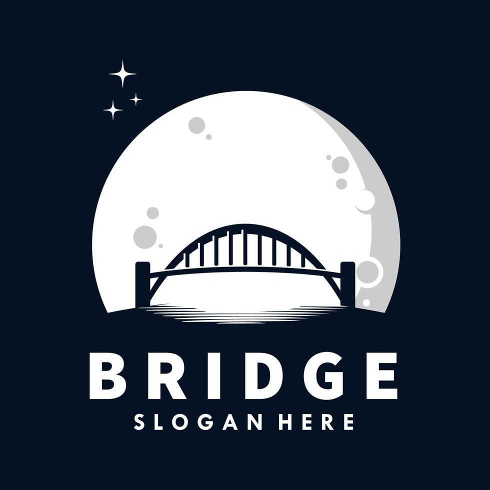bridge silhouette with moon logo design vector