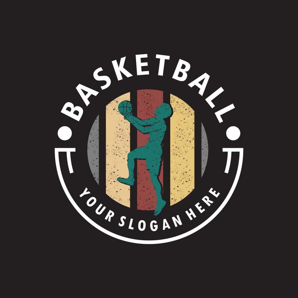 Basketball slam dunk flame silhouette logo design vector