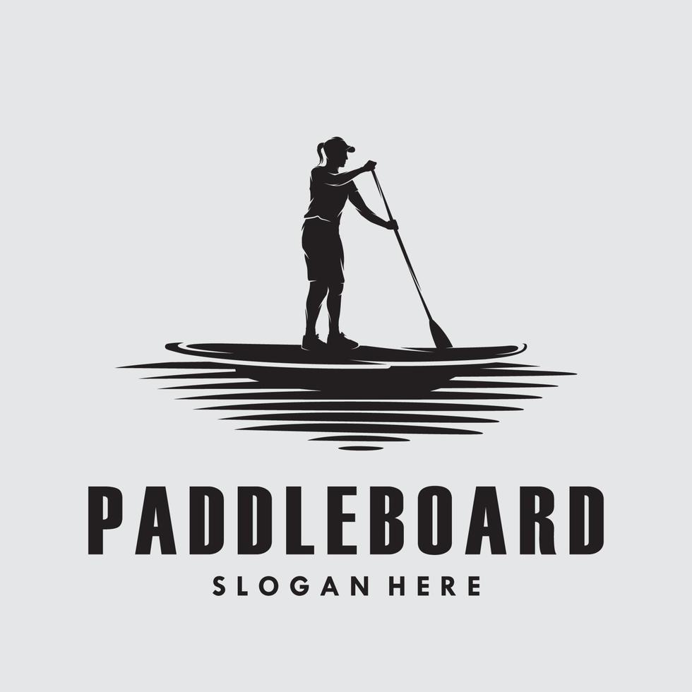 Woman in Paddle board silhouette logo vector design