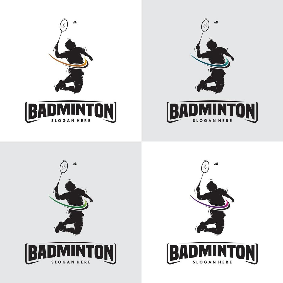 conjunto de logotipo de silueta de bádminton jump smash vector