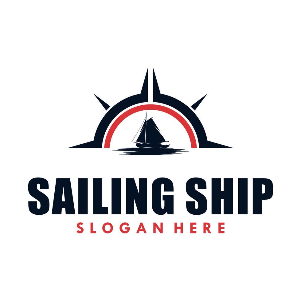 vector sailing ship and outdoor adventures logo