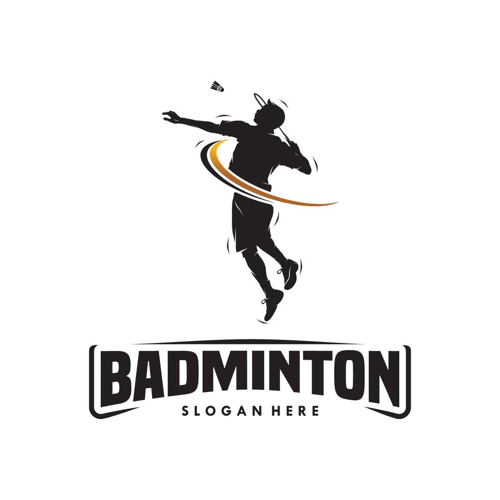 jump smash badminton silhouette logo design vector