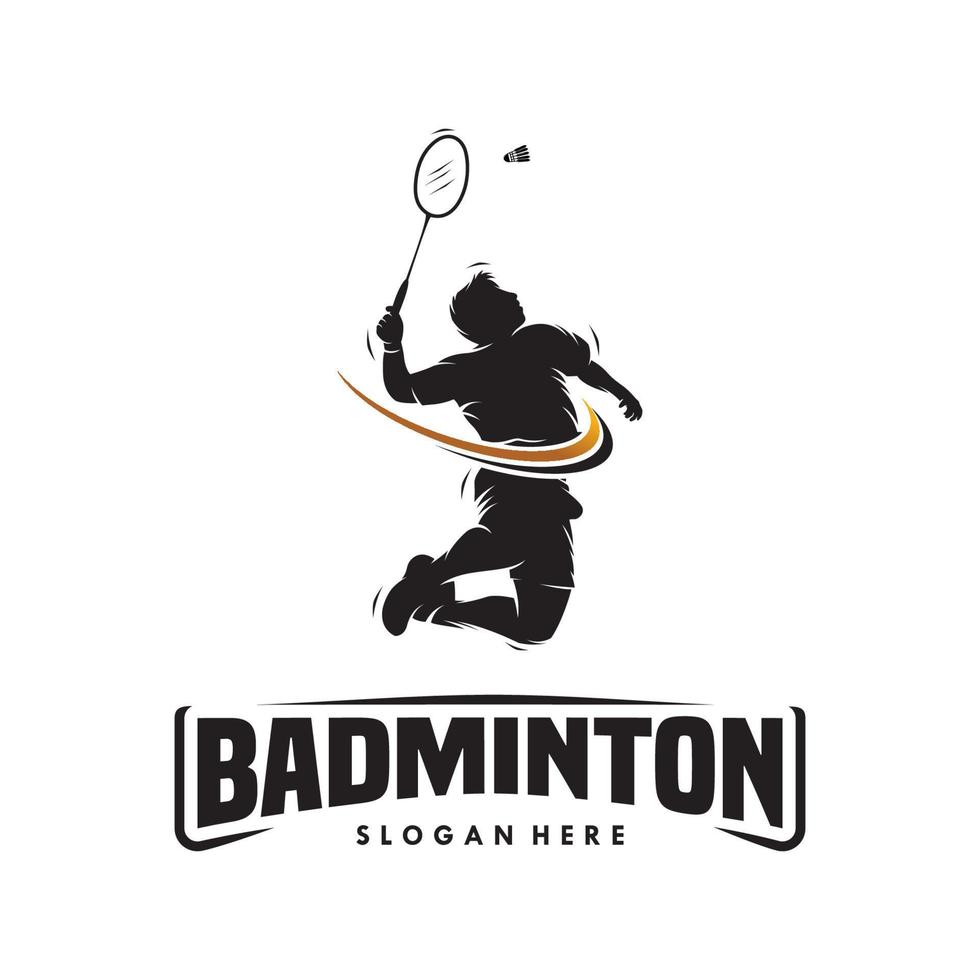 jump smash badminton silhouette logo design vector