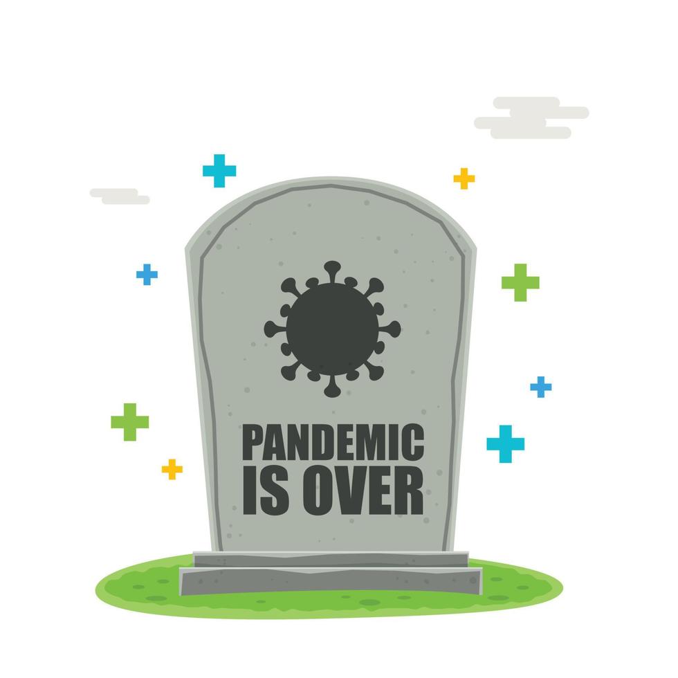 A Tombstone with text Pandemic Is Over. Isolated Vector Illustration.