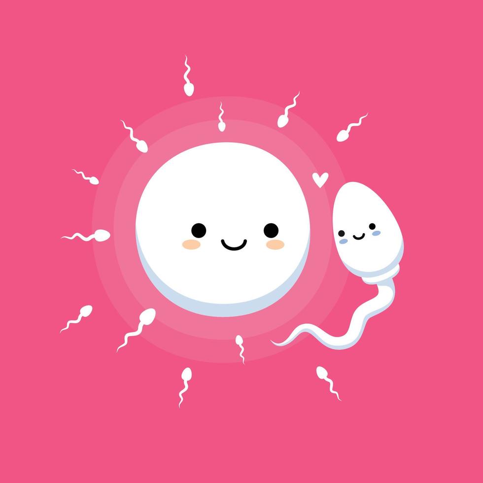 The Cute Sperm and Cute Ovum in pink background. vector