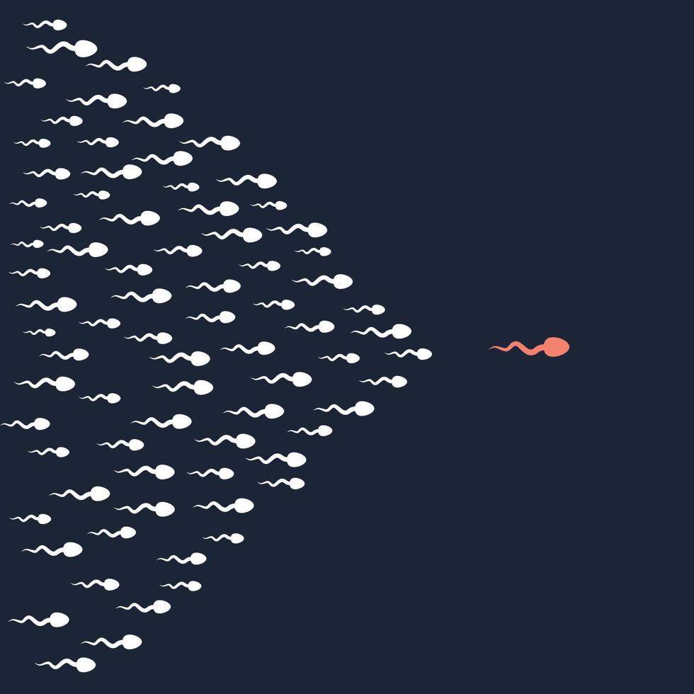 The Leader Sperm followed by white sperms. Isolated Vector Illustration.