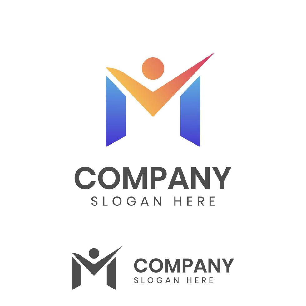 logotipo de vector de elemento de personas de letra inicial m para consultoría, entrenamiento o diseño de logotipo de hombre de ventas de negocios