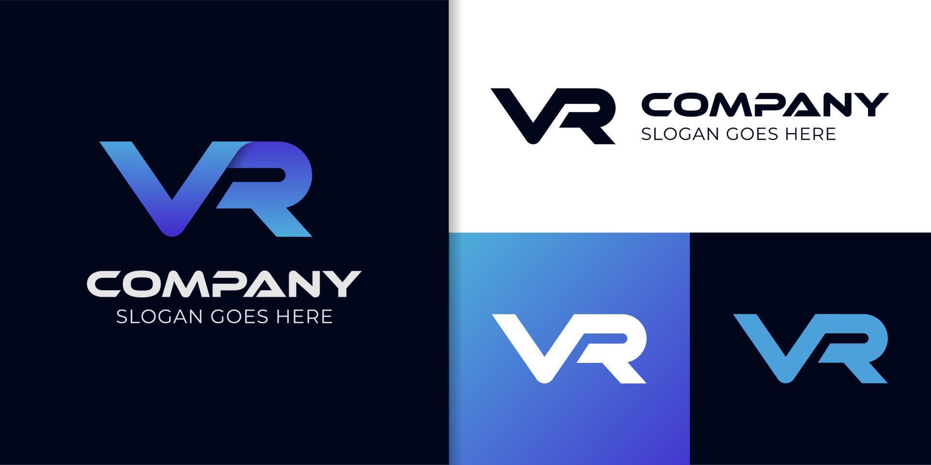 plantilla de vector de diseño de logotipo vr de letra inicial para diseño de identidad de realidad virtual