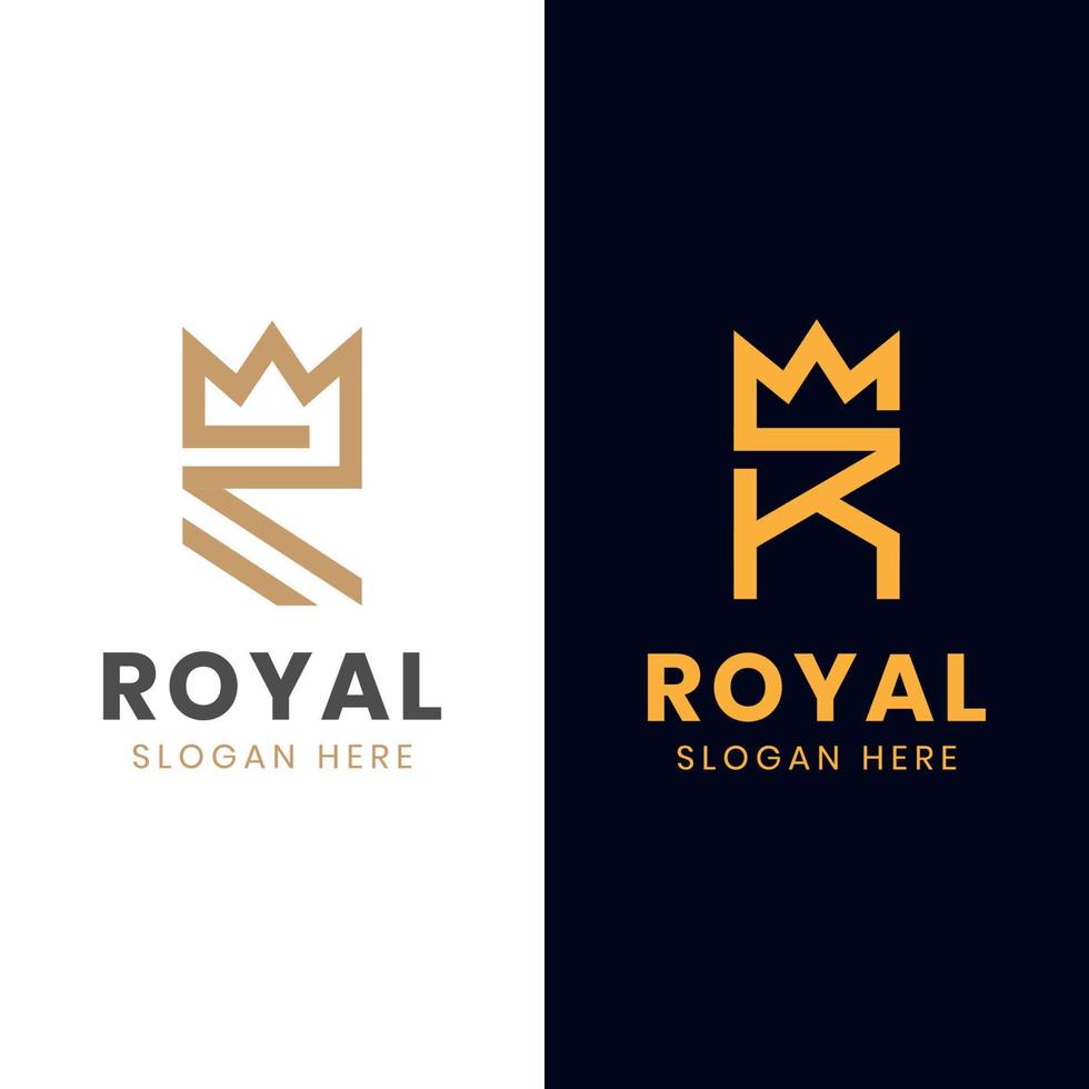 diseño del logotipo de la letra r de la línea, logotipo inicial r con el icono de la marca real de la corona, logotipo inicial del logotipo del vector del diseño del icono del rey r