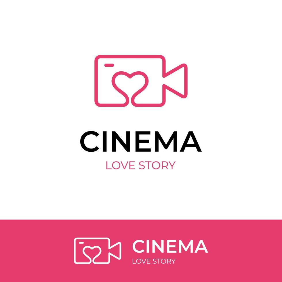 el cine romántico ama el logo simple. símbolo de cámara favorito o diseño de icono de logotipo. plantilla de logotipo de película de amor vector