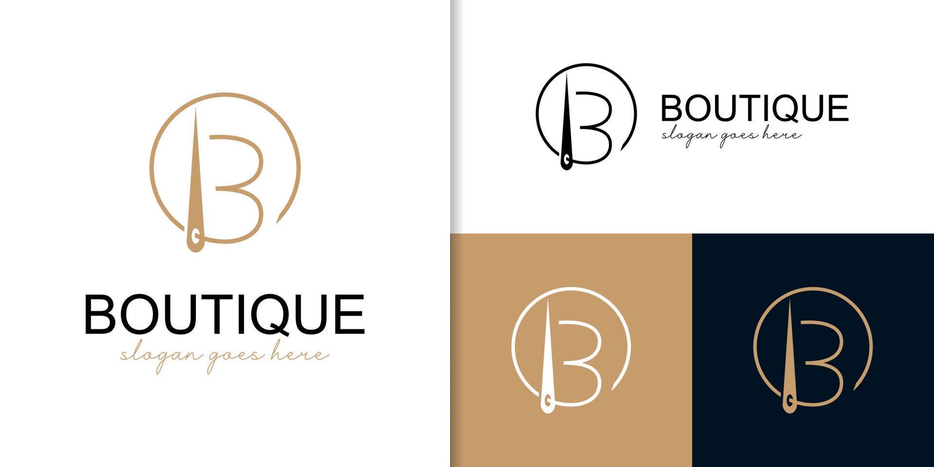 initial letter B combined needle vector,  tailor shop fashion boutique logo design vector