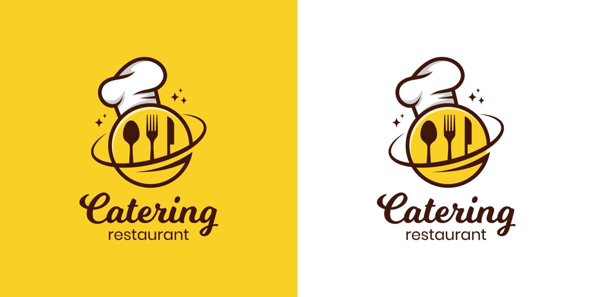 diseño de logotipo de chef de comida de restaurante, plantilla de logotipo de catering de comida de planeta vectorial vector