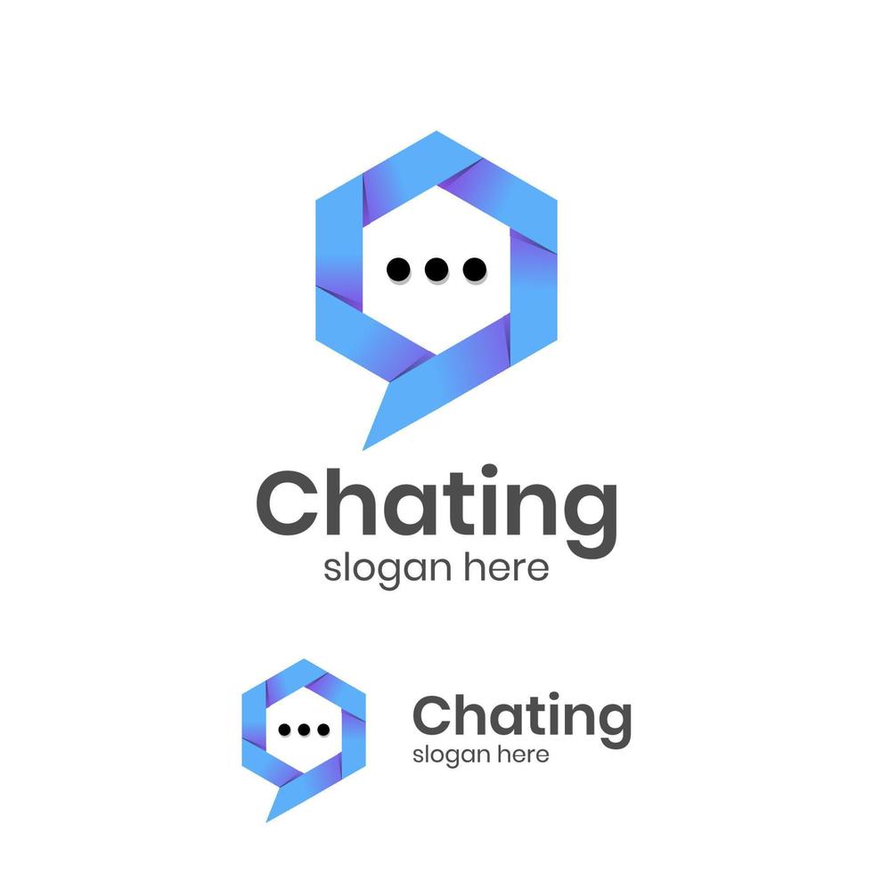 Chat app logo icon symbol with hexagon design element for help center, talking, message vector