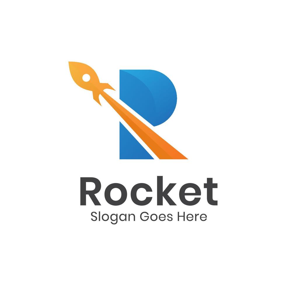 initial letter R for rocket logo elements design with spaceship launch icon symbol for astronomy, travel, technology start up vector