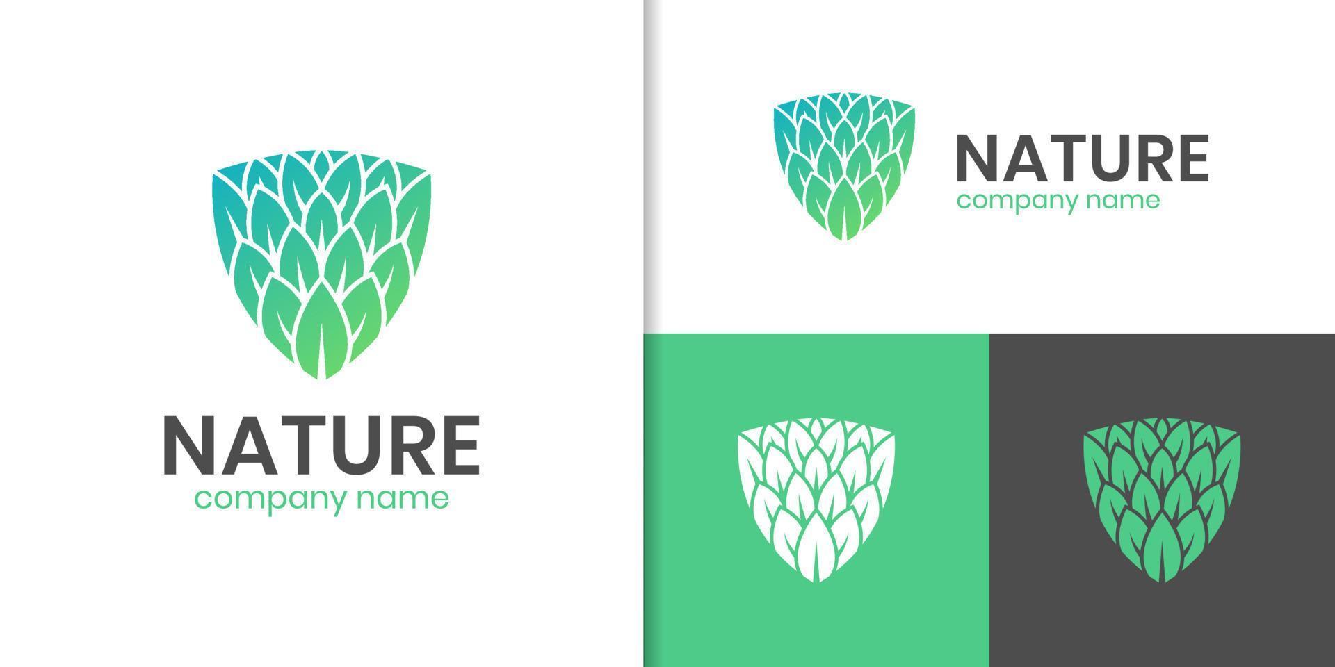 logotipo de escudo biológico, logotipo de hoja saludable a base de hierbas, plantilla de vector de diseño de logotipo de protección de la naturaleza