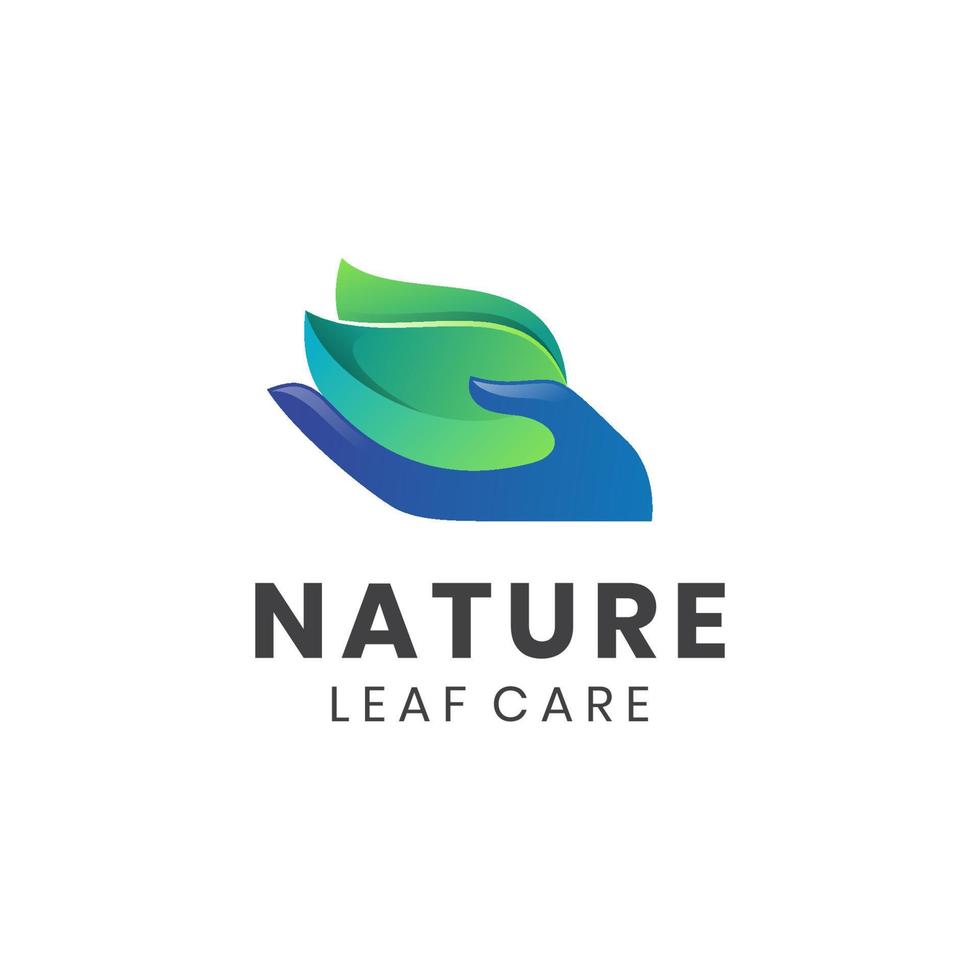 hand icon leaf care logo with plant design concept for biology, medic, herbal, spring natural logo design vector