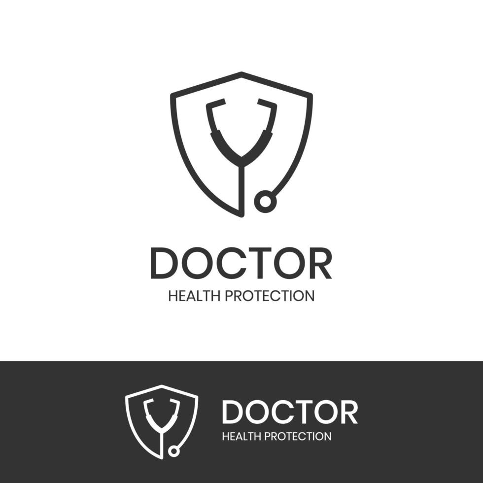 logotipo de médico de medicina con protección de escudo de estetoscopio y símbolo de vector de icono médico para el diseño de elementos del día mundial de la salud