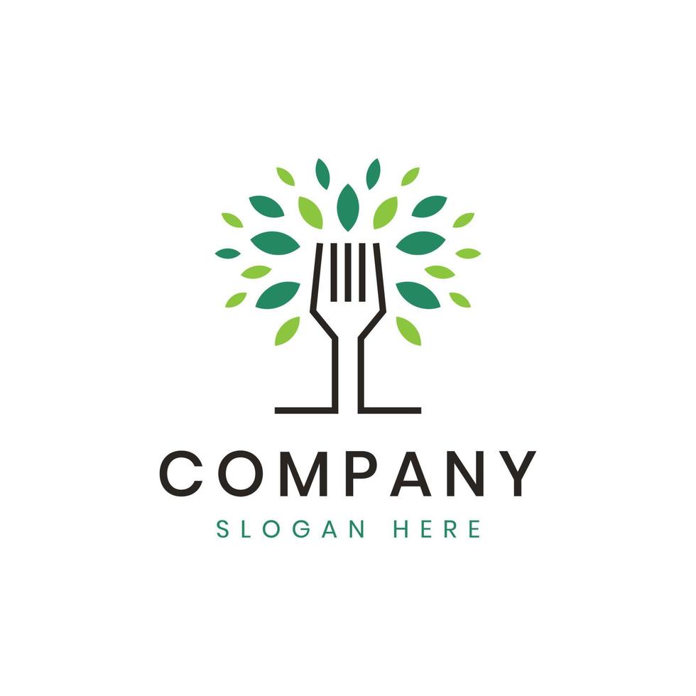 Vegetables nature food logo with tree fork herbal food logo design vector