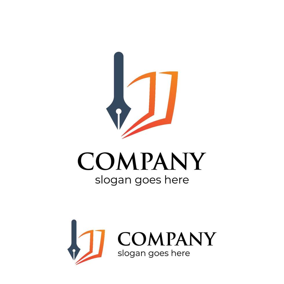 abstract pen ink or pencil book logo design for story life, education, writer notary, Write Brand Logo Design Template vector