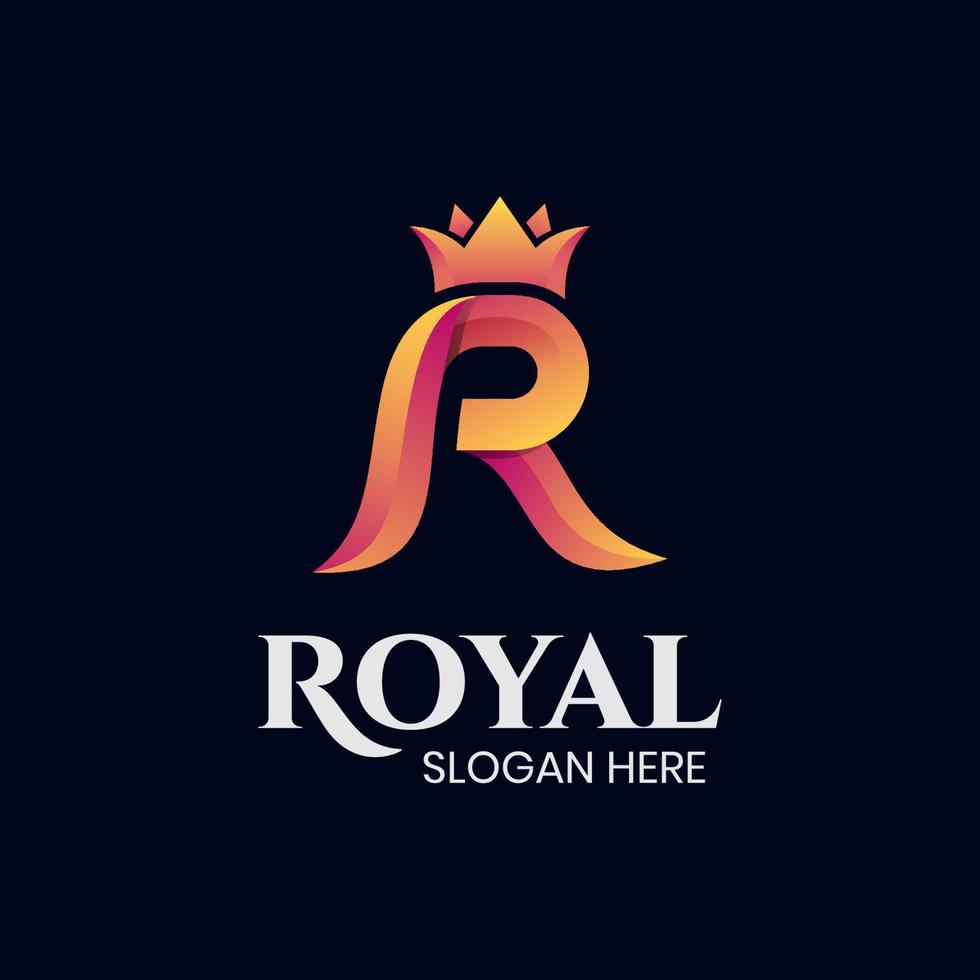 line letter R logo design, initial logo R with crown royal brand icon, initial logo R king icon design vector logo