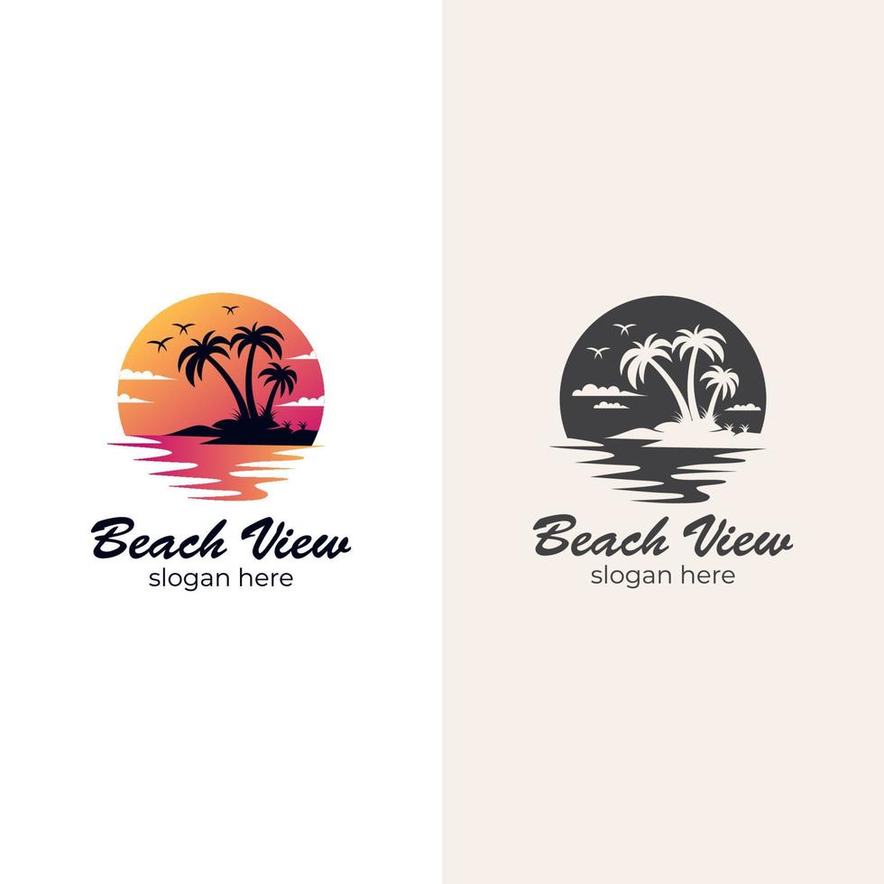 diseño de logotipo de elemento de vector de surf oceánico para playa de verano con puesta de sol, ilustración de logotipo de vacaciones