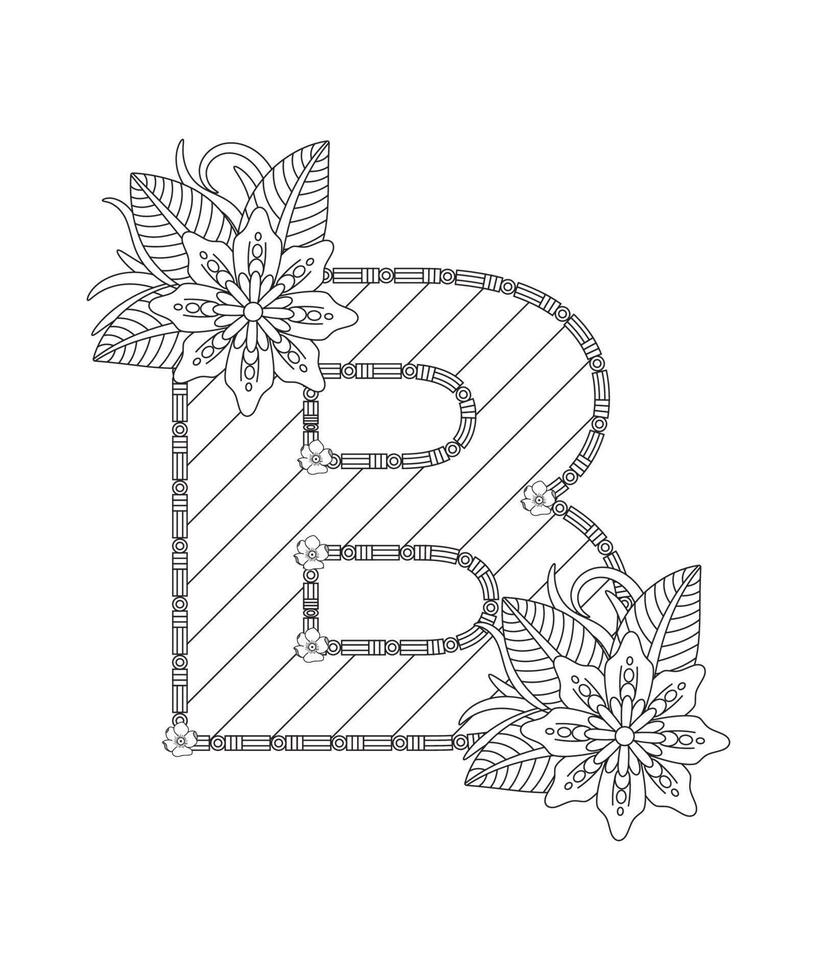 página de coloreado del alfabeto con estilo floral. abc página para colorear - letra b vector libre