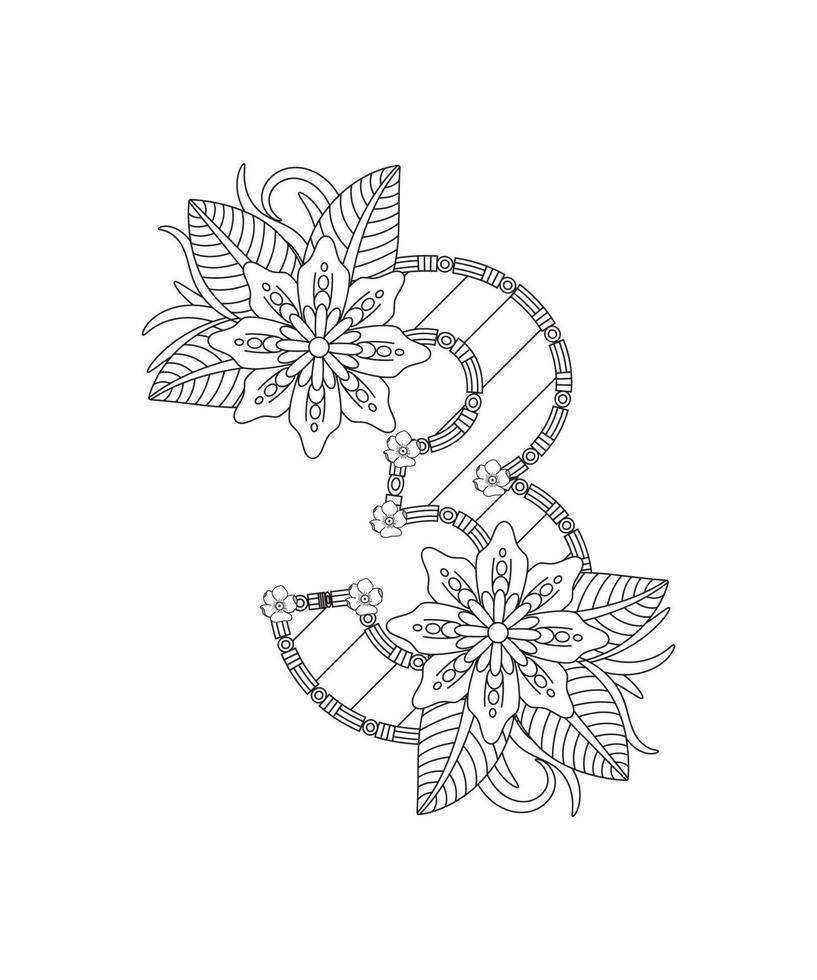 Number coloring page with floral style. 123 coloring page - number 3 Free Vector