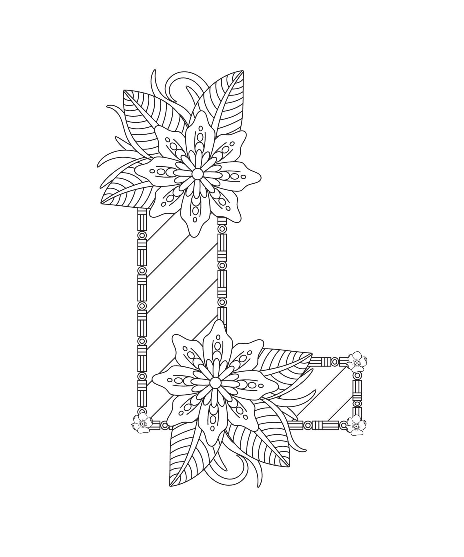 Alphabet coloring page with floral style. ABC coloring page - letter L