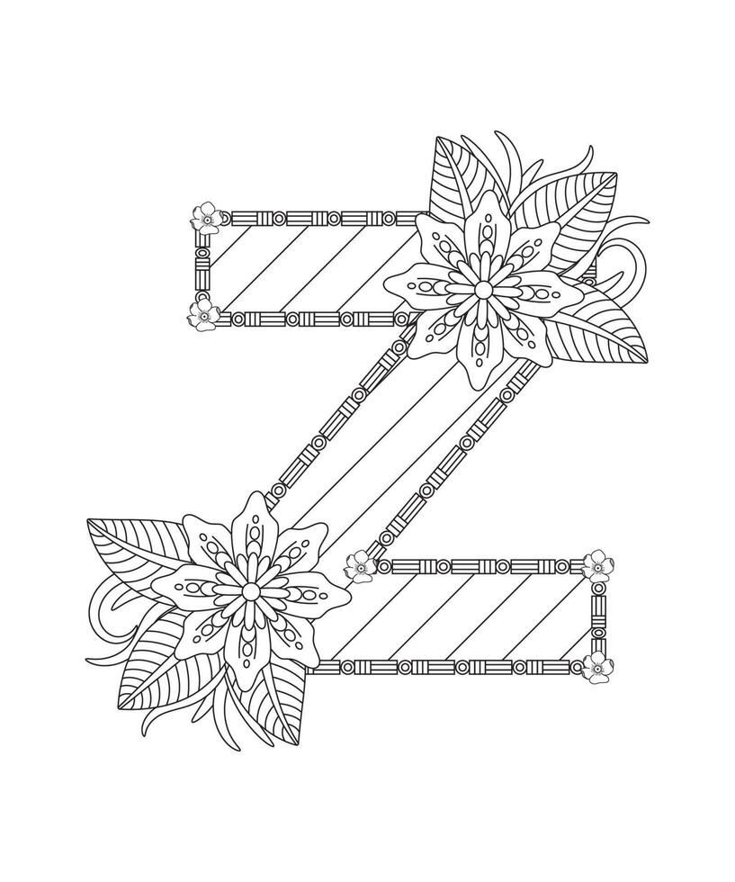 página de coloreado del alfabeto con estilo floral. abc página para colorear - letra z vector libre