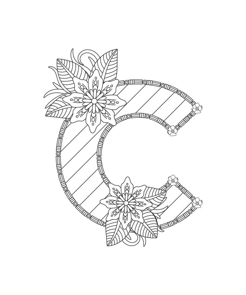 página de coloreado del alfabeto con estilo floral. abc página para colorear - letra c vector libre