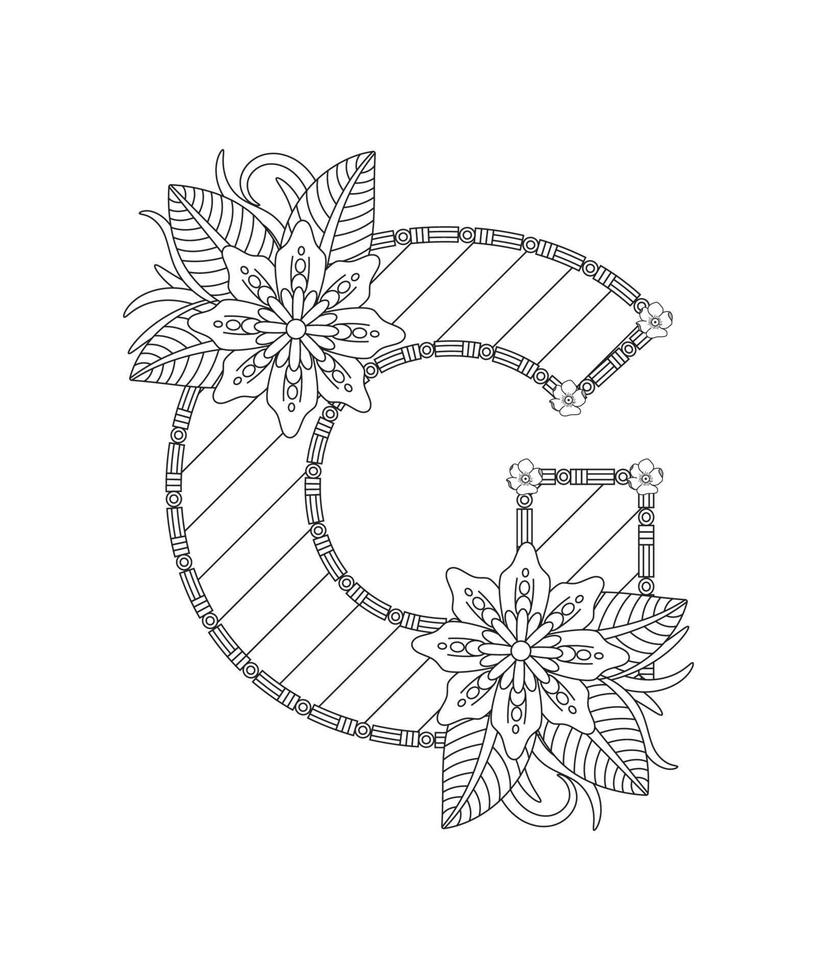 página de coloreado del alfabeto con estilo floral. abc para colorear página - letra g vector libre