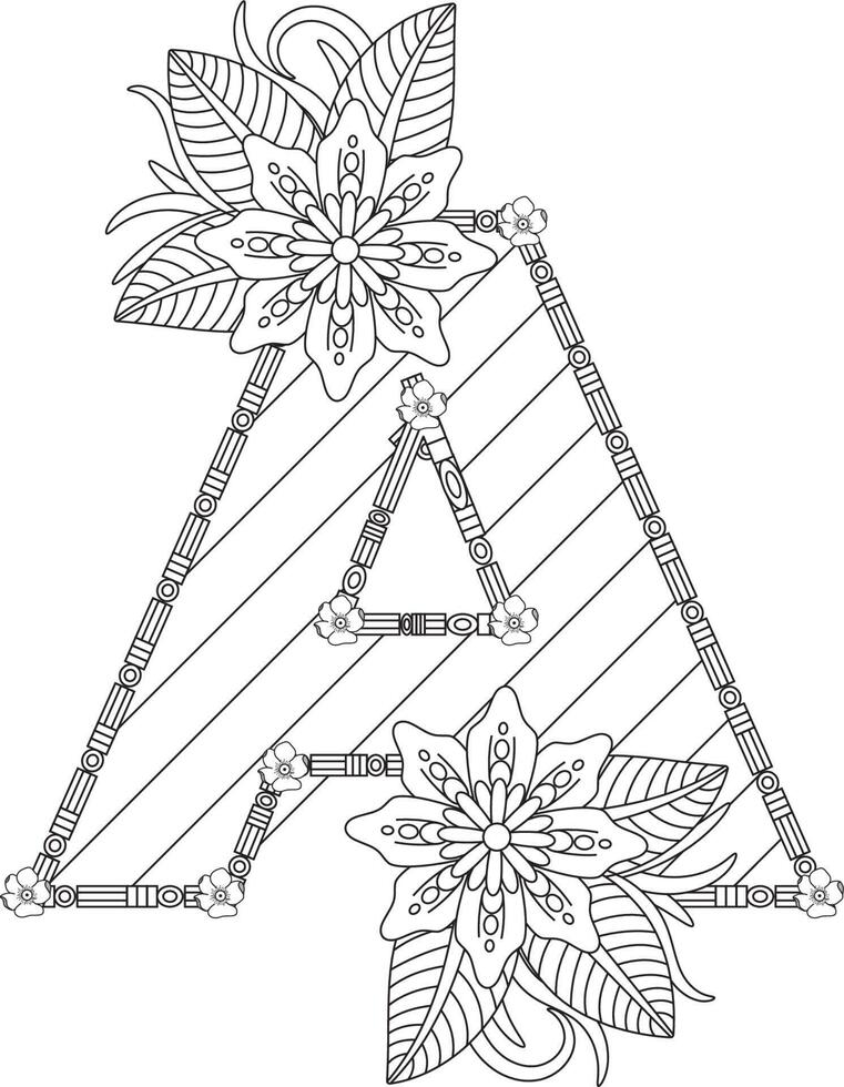 página de coloreado del alfabeto con estilo floral. abc página para colorear - letra a vector gratis
